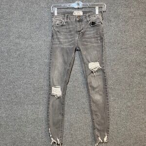 Free People Jeans Womens W24 Mid Rise Skinny Distressed Grey